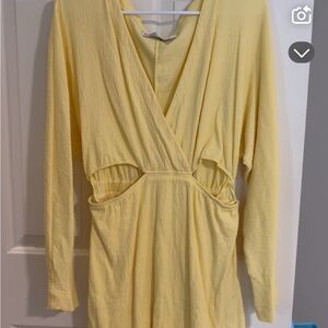 Free People Yellow Bodycon Dress Long Sleeve Plunge